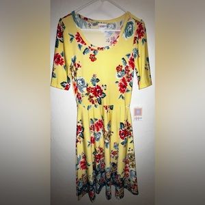 NWT Yellow Flower Lula Roe Nicole Dress with Pockets